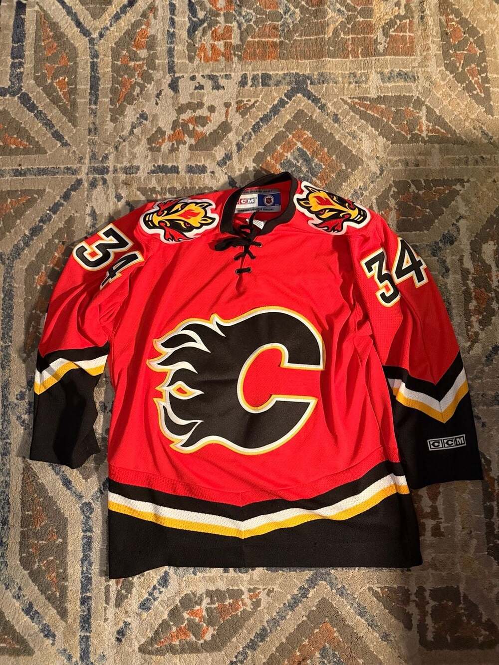 CCM Calgary Flames Red Vintage Miikka Kiprusoff NHL  Home Jersey w blasty patch